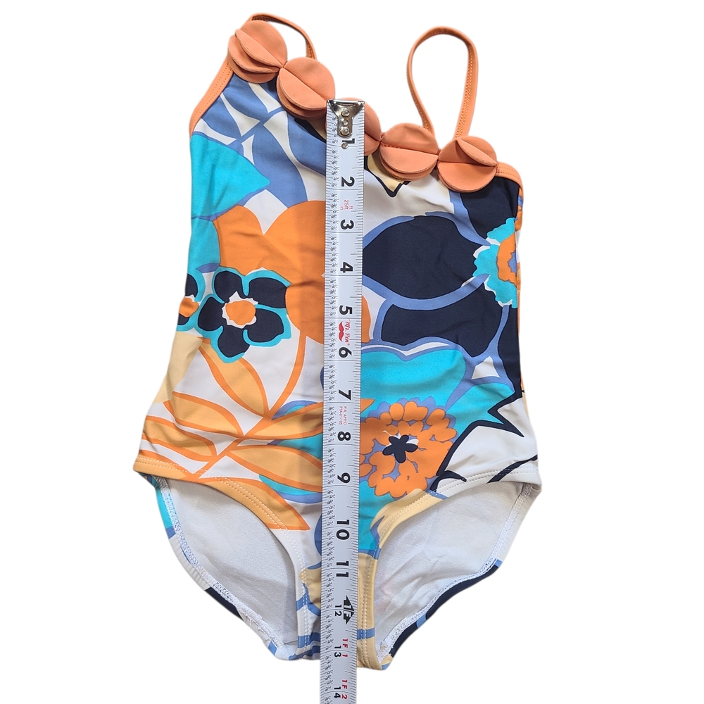 Gymboree Floral One Shoulder Swimsuit Girls 4 Blue Orange 3D Petal - Picture 6 of 8